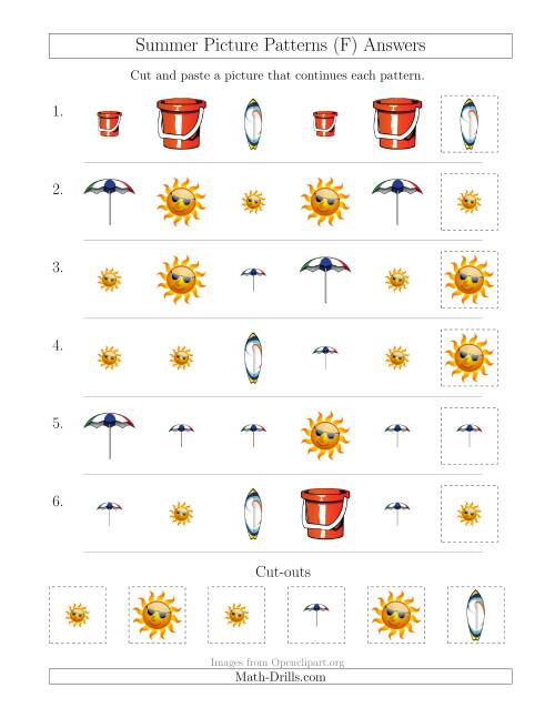 The Summer Picture Patterns with Shape and Size Attributes (F) Math Worksheet Page 2