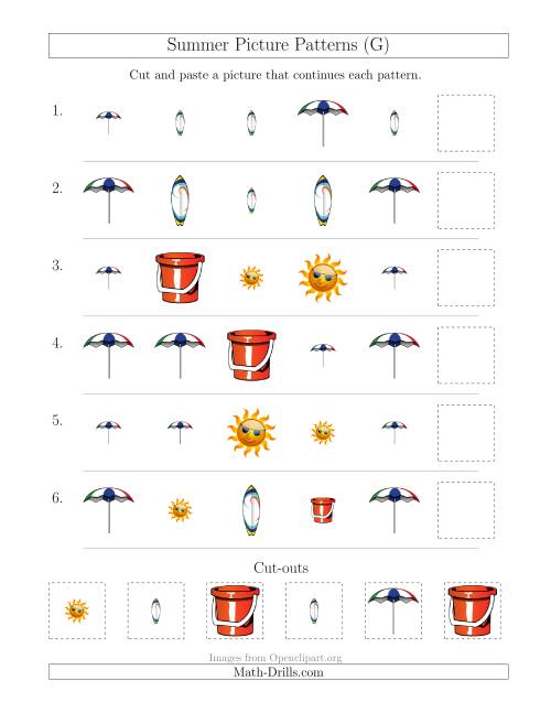 The Summer Picture Patterns with Shape and Size Attributes (G) Math Worksheet