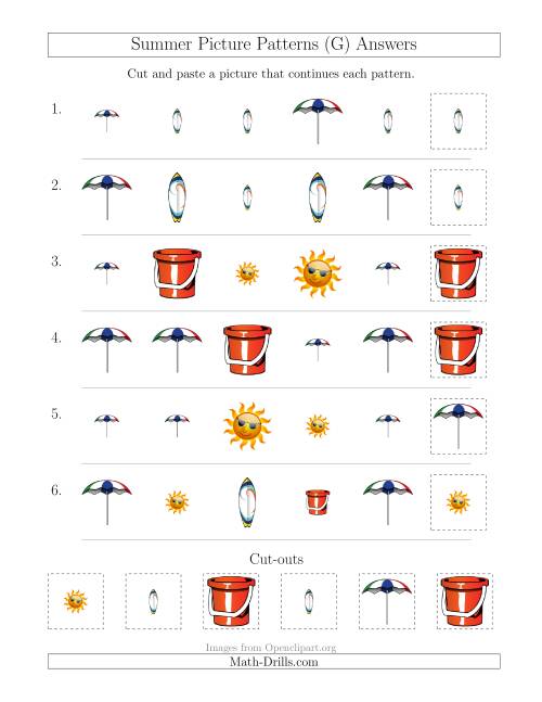 The Summer Picture Patterns with Shape and Size Attributes (G) Math Worksheet Page 2