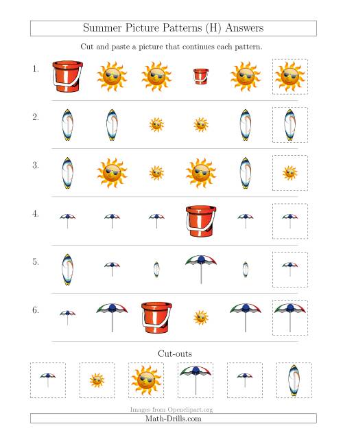 The Summer Picture Patterns with Shape and Size Attributes (H) Math Worksheet Page 2
