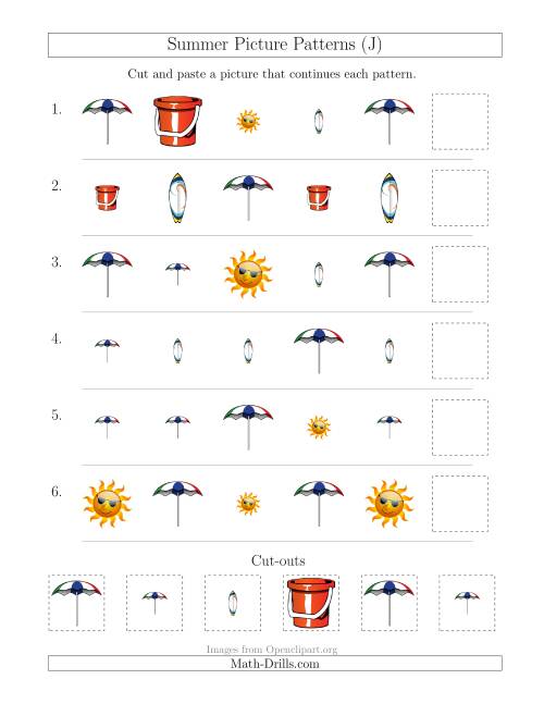 The Summer Picture Patterns with Shape and Size Attributes (J) Math Worksheet