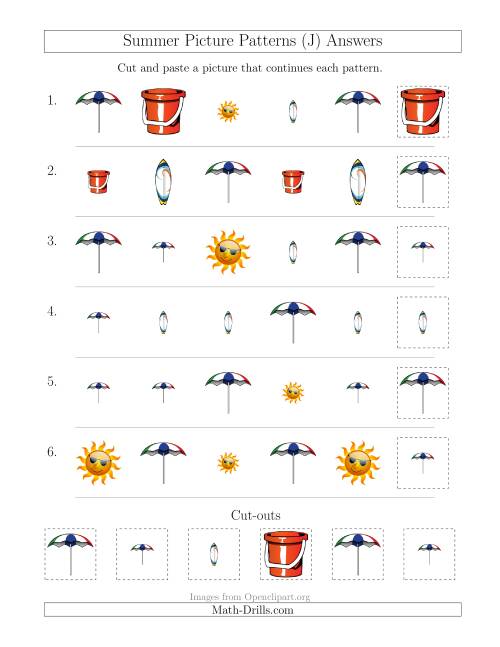 The Summer Picture Patterns with Shape and Size Attributes (J) Math Worksheet Page 2