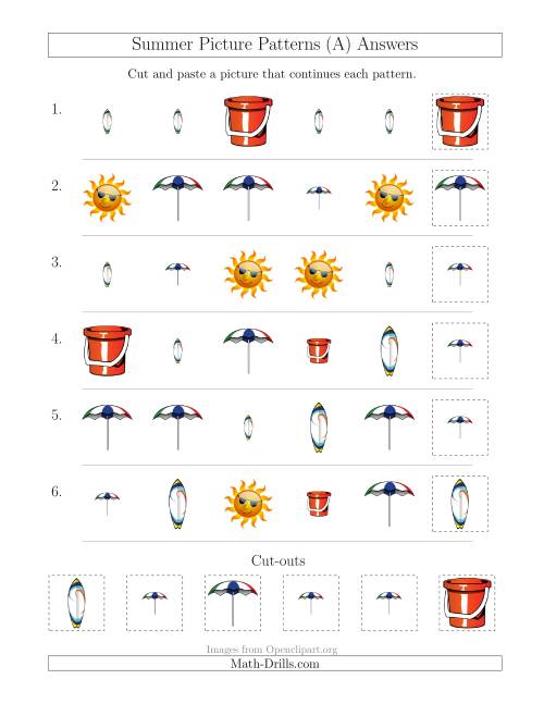 The Summer Picture Patterns with Shape and Size Attributes (All) Math Worksheet Page 2