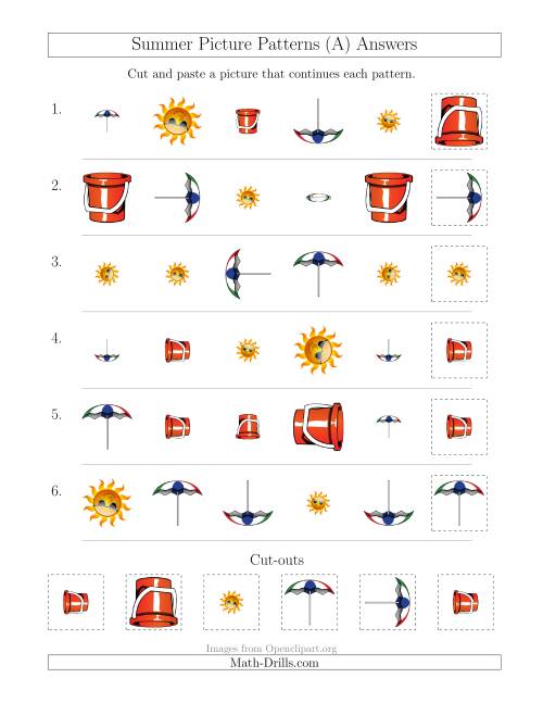 The Summer Picture Patterns with Shape, Size and Rotation Attributes (A) Math Worksheet Page 2