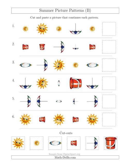 The Summer Picture Patterns with Shape, Size and Rotation Attributes (B) Math Worksheet