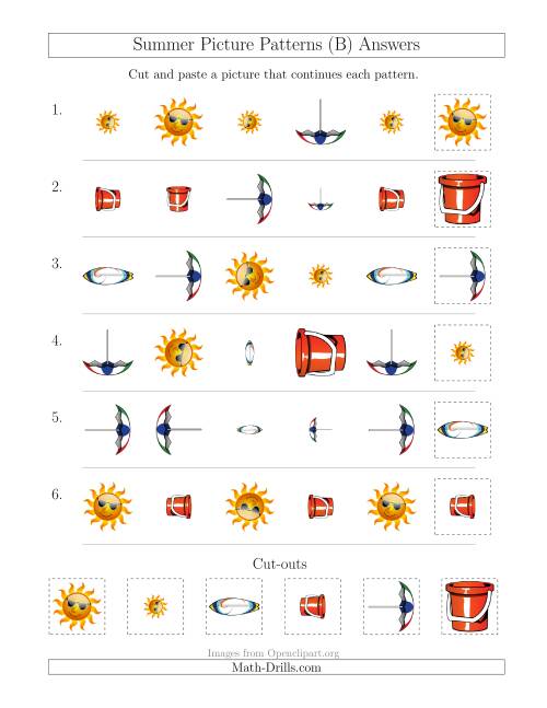 The Summer Picture Patterns with Shape, Size and Rotation Attributes (B) Math Worksheet Page 2
