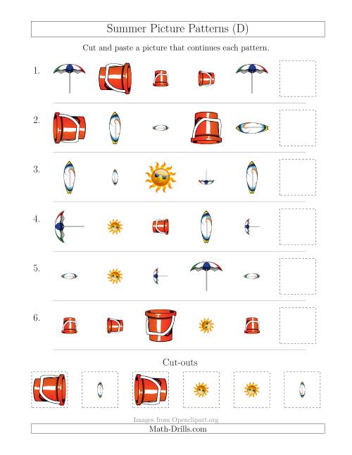 The Summer Picture Patterns with Shape, Size and Rotation Attributes (D) Math Worksheet