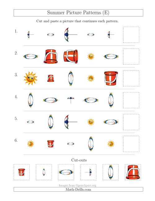 The Summer Picture Patterns with Shape, Size and Rotation Attributes (E) Math Worksheet