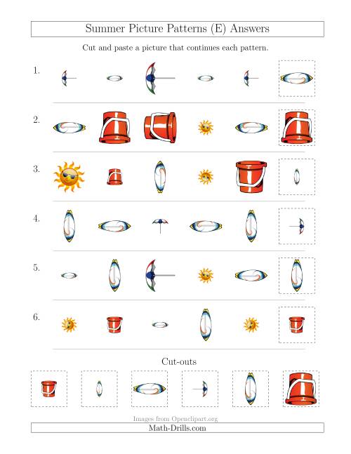 The Summer Picture Patterns with Shape, Size and Rotation Attributes (E) Math Worksheet Page 2