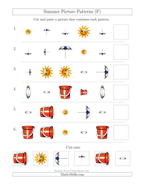 The Summer Picture Patterns with Shape, Size and Rotation Attributes (F) Math Worksheet