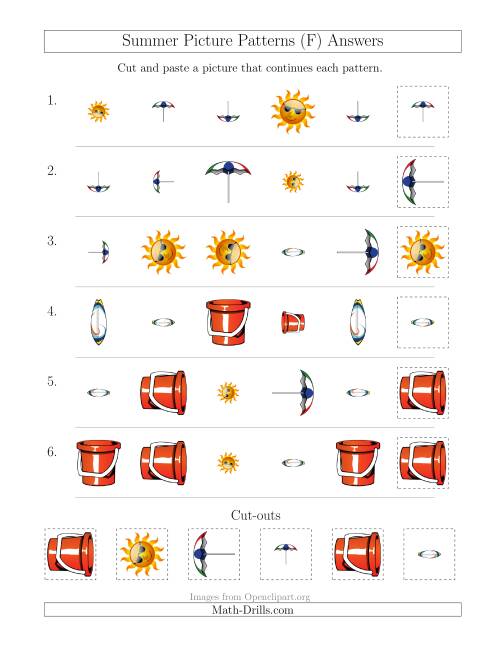 The Summer Picture Patterns with Shape, Size and Rotation Attributes (F) Math Worksheet Page 2