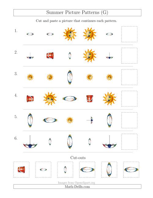 The Summer Picture Patterns with Shape, Size and Rotation Attributes (G) Math Worksheet