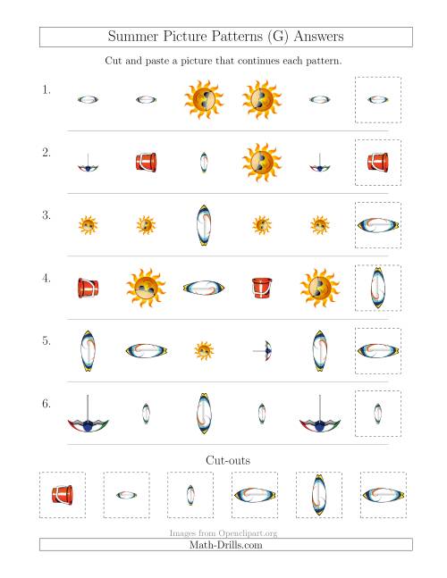 The Summer Picture Patterns with Shape, Size and Rotation Attributes (G) Math Worksheet Page 2