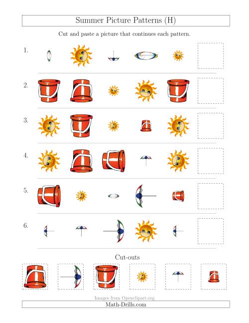 The Summer Picture Patterns with Shape, Size and Rotation Attributes (H) Math Worksheet