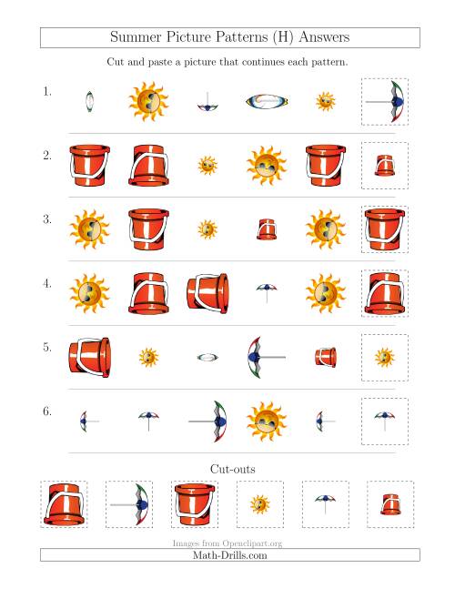 The Summer Picture Patterns with Shape, Size and Rotation Attributes (H) Math Worksheet Page 2