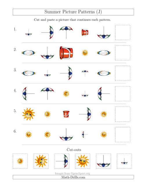The Summer Picture Patterns with Shape, Size and Rotation Attributes (J) Math Worksheet