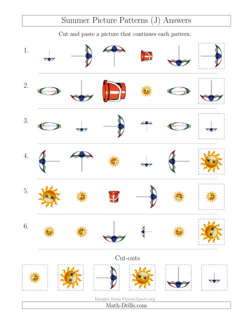 The Summer Picture Patterns with Shape, Size and Rotation Attributes (J) Math Worksheet Page 2