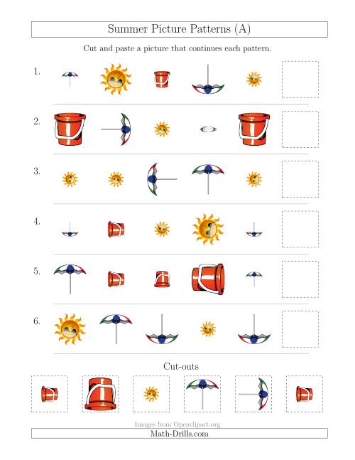 The Summer Picture Patterns with Shape, Size and Rotation Attributes (All) Math Worksheet