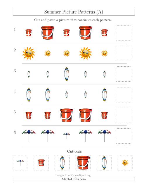 The Summer Picture Patterns with Size Attribute Only (A) Math Worksheet