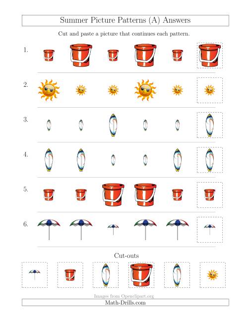 The Summer Picture Patterns with Size Attribute Only (A) Math Worksheet Page 2