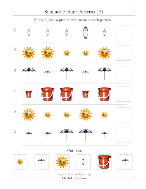 The Summer Picture Patterns with Size Attribute Only (B) Math Worksheet