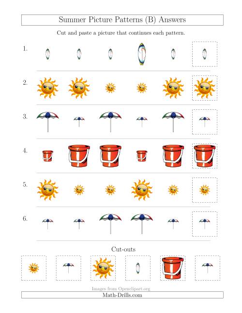 The Summer Picture Patterns with Size Attribute Only (B) Math Worksheet Page 2