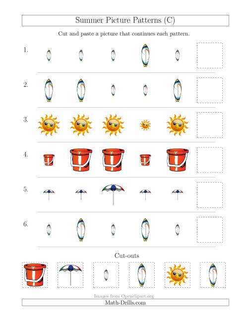 The Summer Picture Patterns with Size Attribute Only (C) Math Worksheet