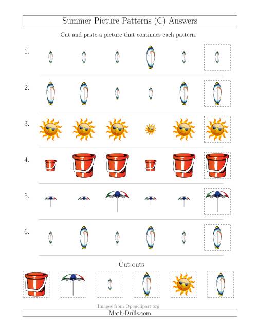 The Summer Picture Patterns with Size Attribute Only (C) Math Worksheet Page 2