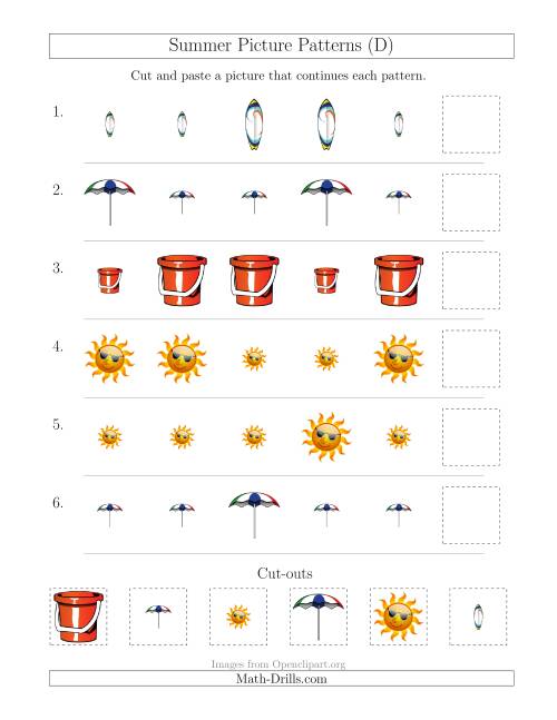The Summer Picture Patterns with Size Attribute Only (D) Math Worksheet