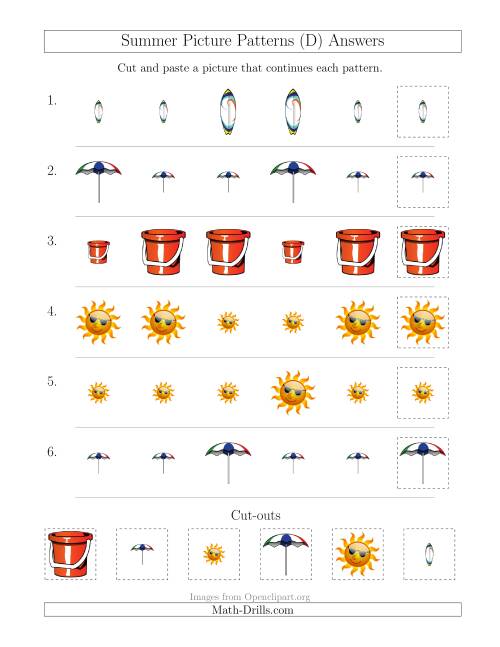 The Summer Picture Patterns with Size Attribute Only (D) Math Worksheet Page 2