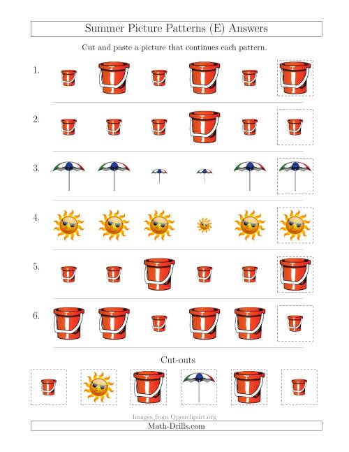 The Summer Picture Patterns with Size Attribute Only (E) Math Worksheet Page 2