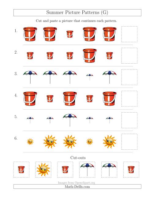 The Summer Picture Patterns with Size Attribute Only (G) Math Worksheet