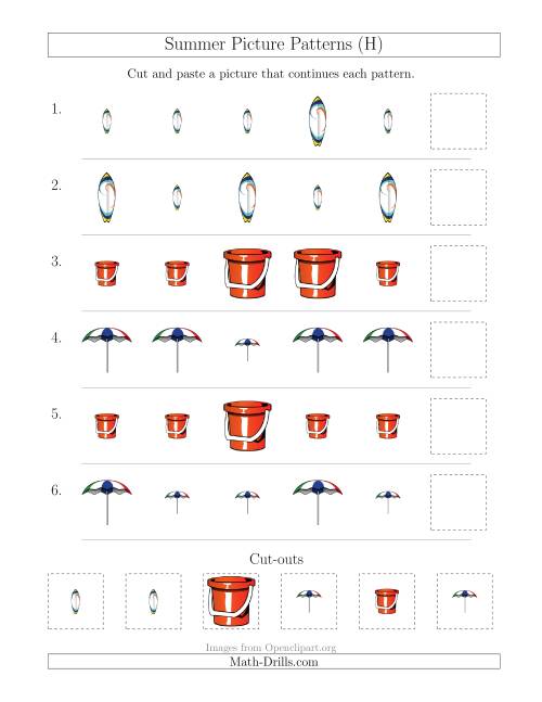 The Summer Picture Patterns with Size Attribute Only (H) Math Worksheet