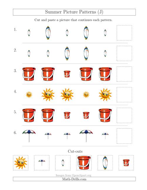 The Summer Picture Patterns with Size Attribute Only (J) Math Worksheet