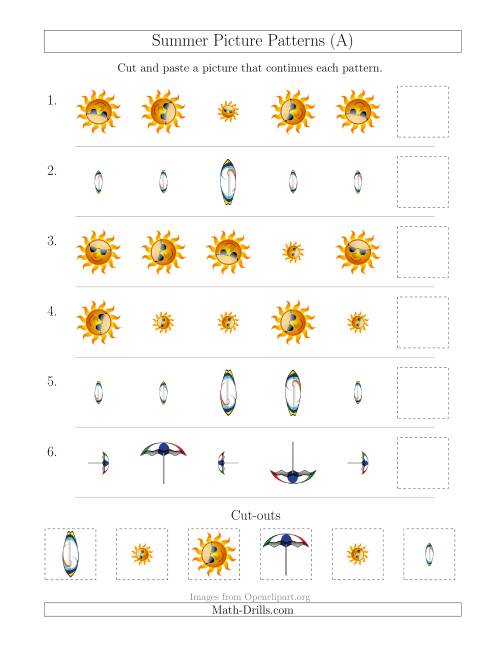 The Summer Picture Patterns with Size and Rotation Attributes (A) Math Worksheet