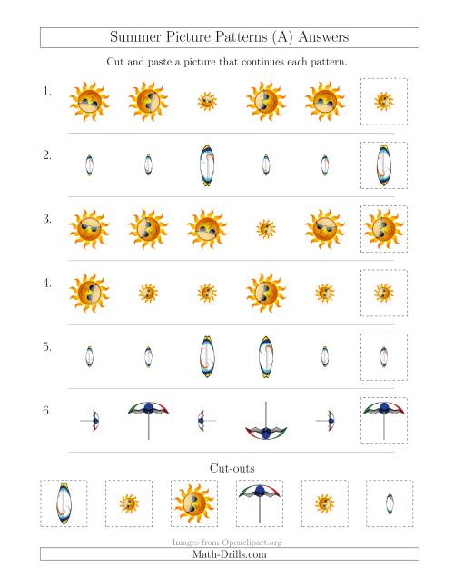 The Summer Picture Patterns with Size and Rotation Attributes (A) Math Worksheet Page 2
