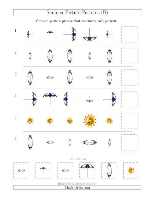 The Summer Picture Patterns with Size and Rotation Attributes (B) Math Worksheet