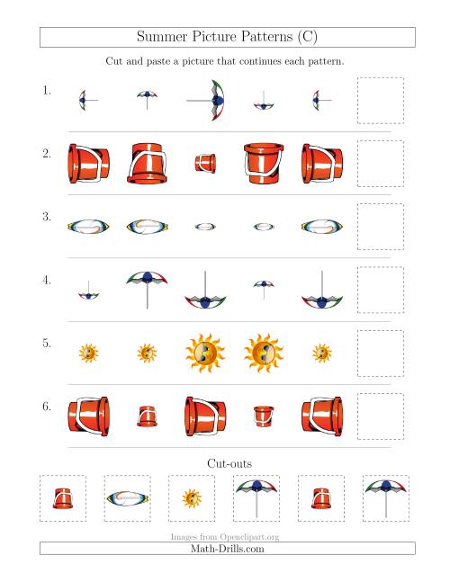 The Summer Picture Patterns with Size and Rotation Attributes (C) Math Worksheet