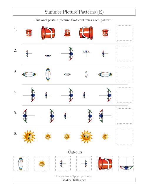 The Summer Picture Patterns with Size and Rotation Attributes (E) Math Worksheet