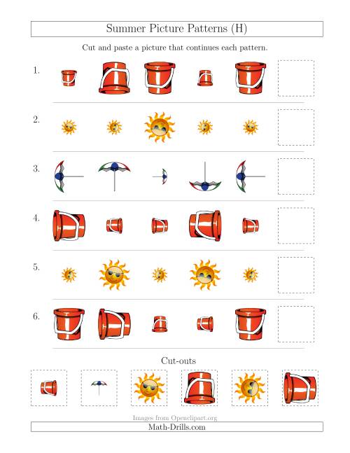 The Summer Picture Patterns with Size and Rotation Attributes (H) Math Worksheet