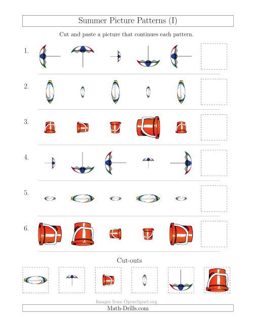 The Summer Picture Patterns with Size and Rotation Attributes (I) Math Worksheet