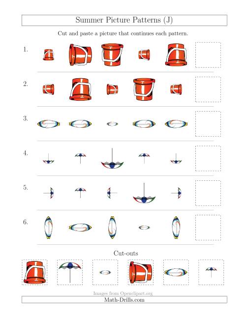 The Summer Picture Patterns with Size and Rotation Attributes (J) Math Worksheet
