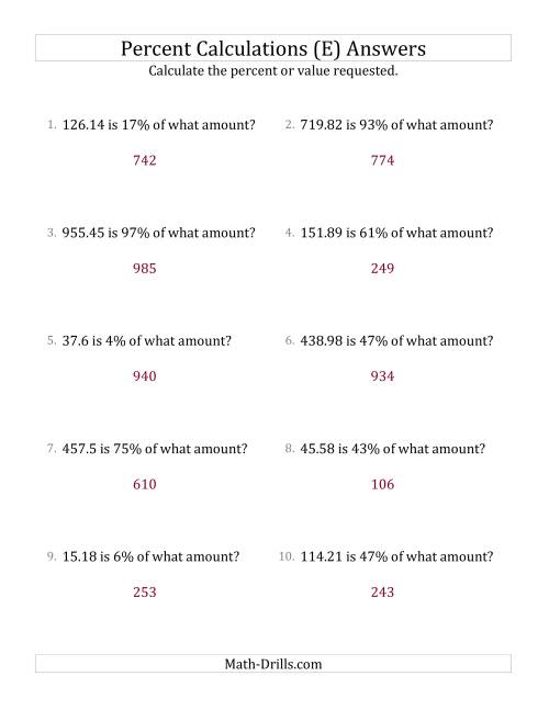 The Calculating the Original Amount with Decimals and All Percents (E) Math Worksheet Page 2