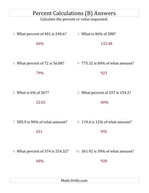 The Mixed Percent Problems with Decimal Amounts and All Percents (B) Math Worksheet Page 2