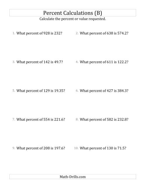 The Calculating the Percent Rate of Decimal Amounts and Multiples of 5 Percents (B) Math Worksheet