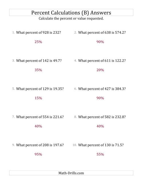 The Calculating the Percent Rate of Decimal Amounts and Multiples of 5 Percents (B) Math Worksheet Page 2