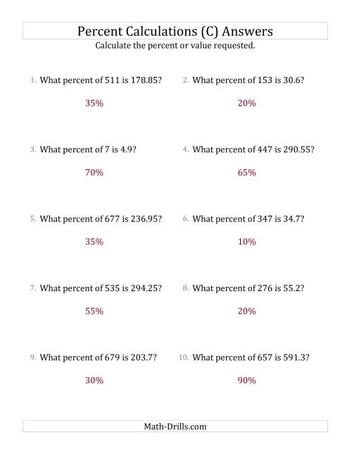 The Calculating the Percent Rate of Decimal Amounts and Multiples of 5 Percents (C) Math Worksheet Page 2
