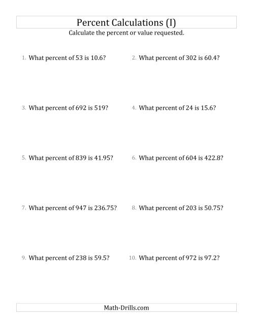 The Calculating the Percent Rate of Decimal Amounts and Multiples of 5 Percents (I) Math Worksheet