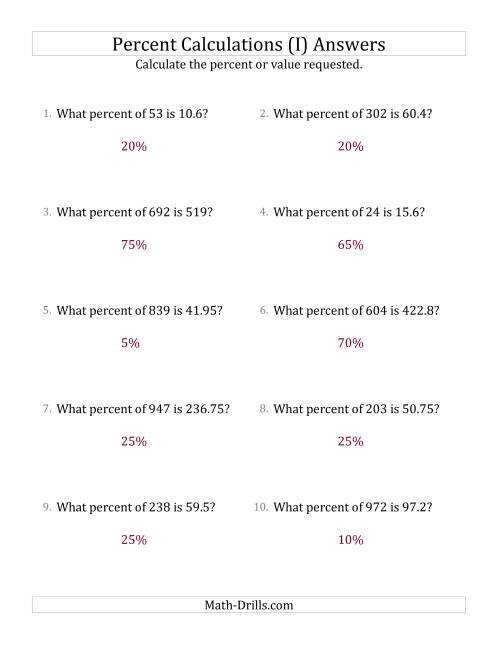 The Calculating the Percent Rate of Decimal Amounts and Multiples of 5 Percents (I) Math Worksheet Page 2