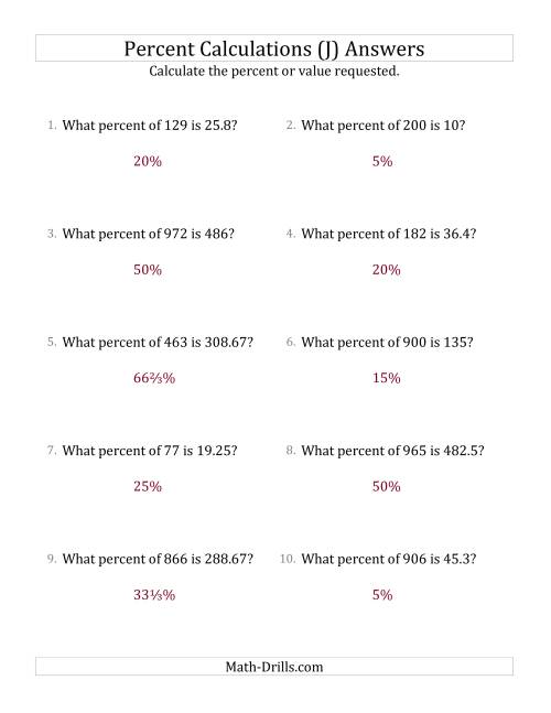 The Calculating the Percent Rate of Decimal Amounts and Select Percents (J) Math Worksheet Page 2